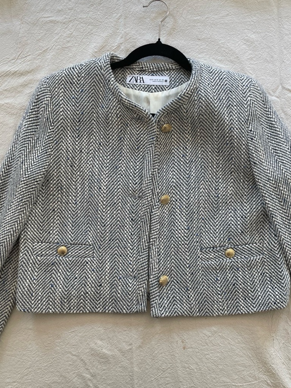 Zara Navy Blue & White Herringbone lady jacket